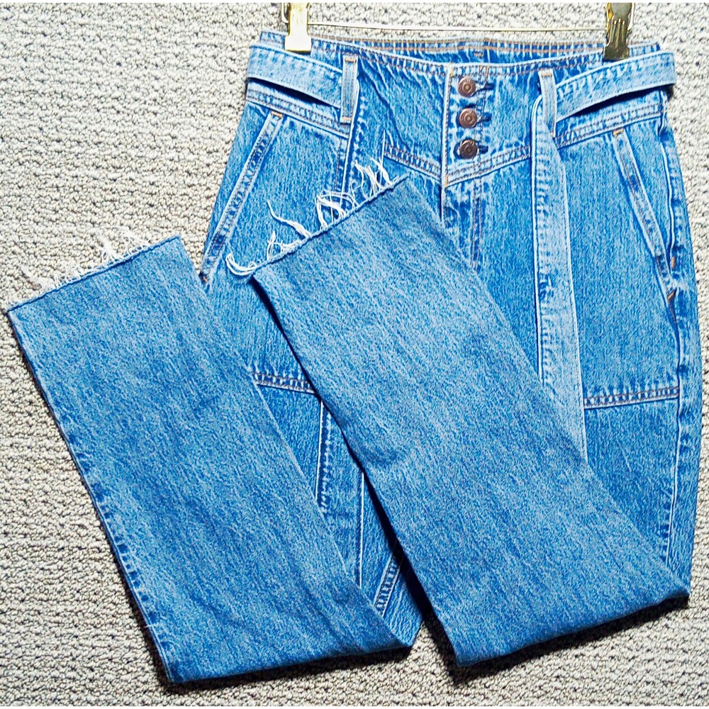 Abercrombie & Fitch Women's Blue Mom Jeans Medium Wash High Rise Button Fly #E5